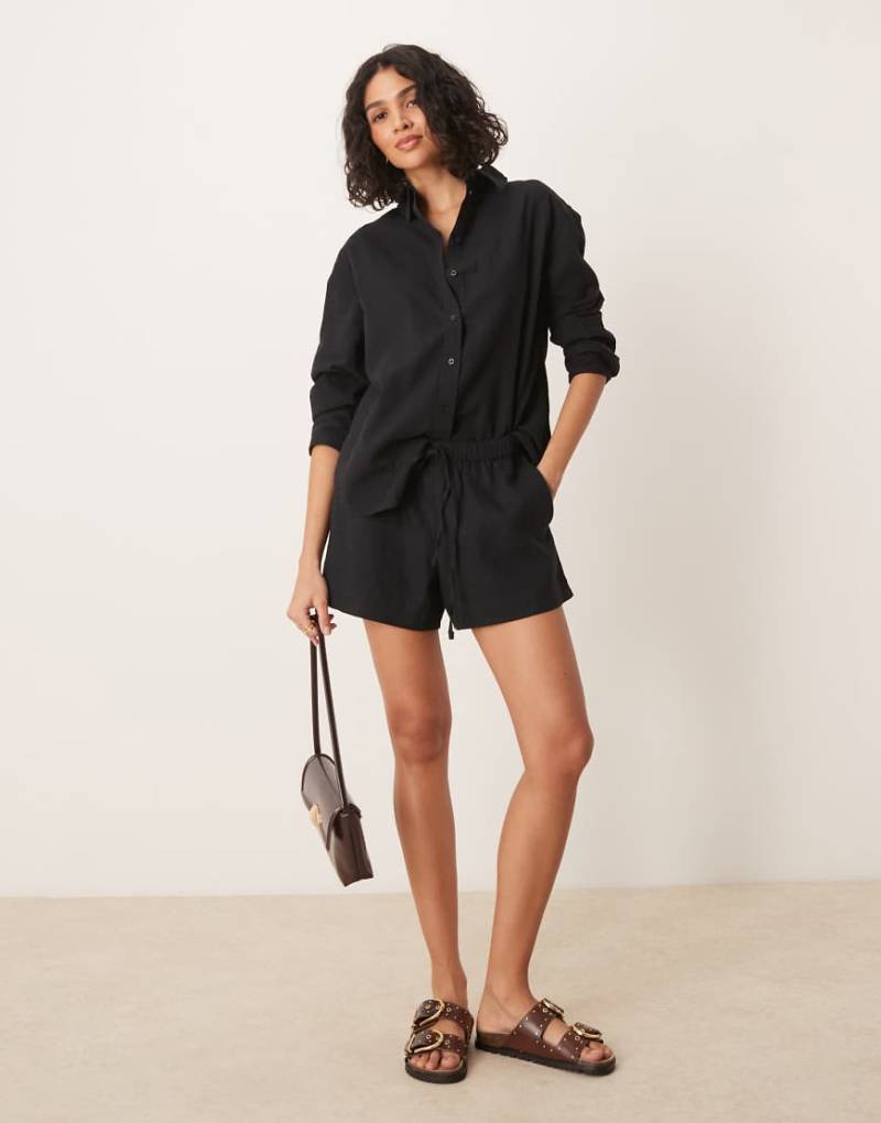 Abercrombie & Fitch - Leinen-Shorts zum Reinschlüpfen in Schwarz von Abercrombie & Fitch