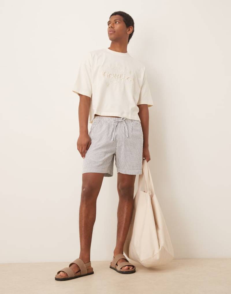 Abercrombie & Fitch - Locker geschnittene Shorts aus Seersucker in Blau gestreift von Abercrombie & Fitch