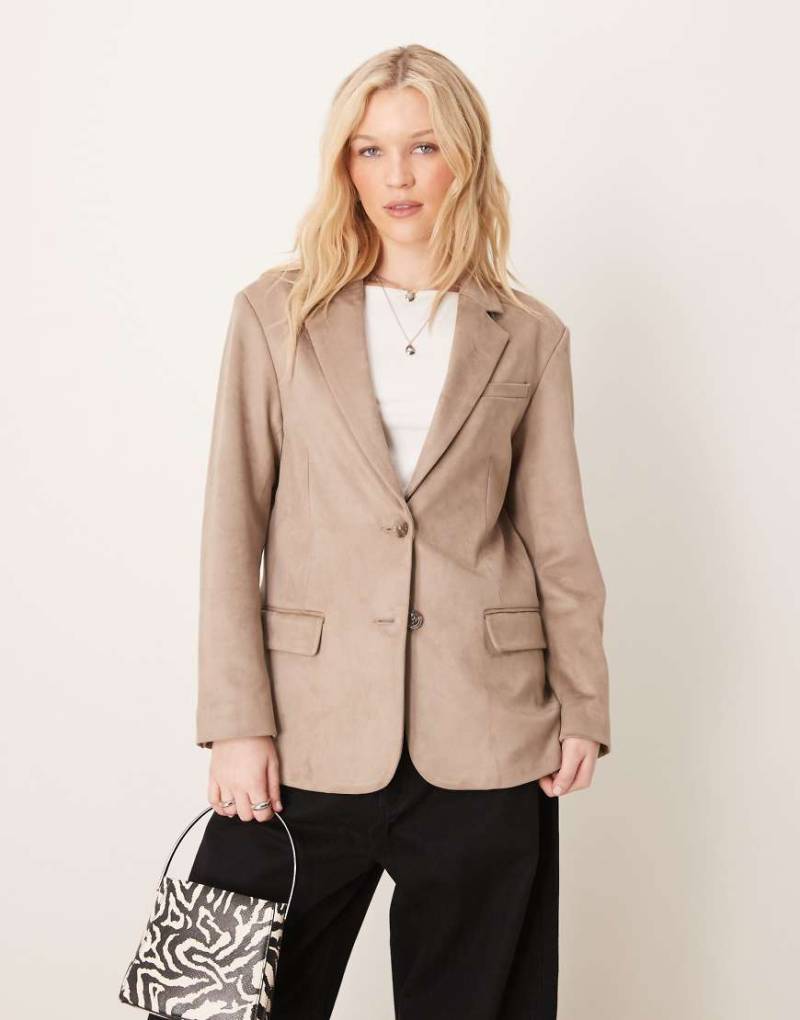 Abercrombie & Fitch - Blazer aus Wildlederimitat in Taupe-Braun von Abercrombie & Fitch