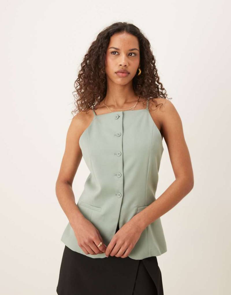 Abercrombie & Fitch - Longline-Oberteil in Grün mit eckigem Ausschnitt und Trägern von Abercrombie & Fitch