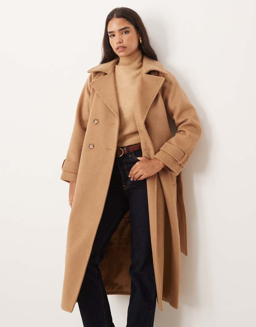 Abercrombie & Fitch - Maxi-Trenchcoat aus Wolle in Kamelbraun-Neutral von Abercrombie & Fitch