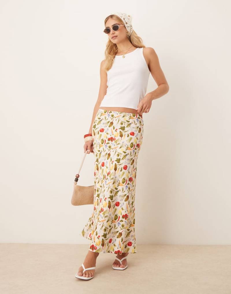 Abercrombie & Fitch - Leinenmix-Maxirock mit Schrägschnitt und Gemüse-Print-Bunt von Abercrombie & Fitch