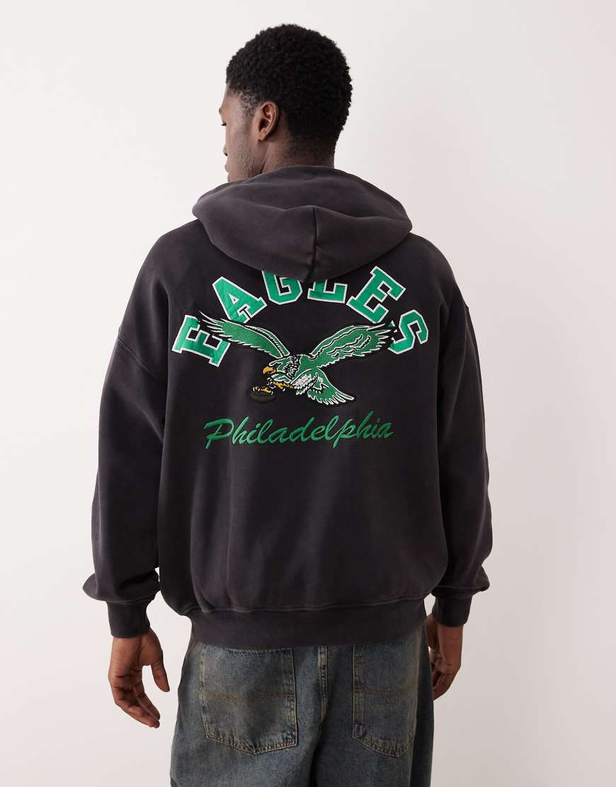 Abercrombie & Fitch - NFL Eagles - Kapuzenpullover in Schwarz mit Grafik auf der Rückseite von Abercrombie & Fitch