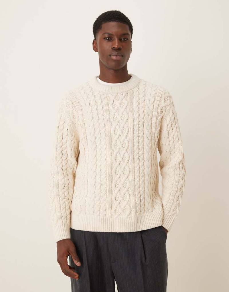 Abercrombie & Fitch - Oversize-Strickpullover in Creme mit Zopfmuster-Neutral von Abercrombie & Fitch