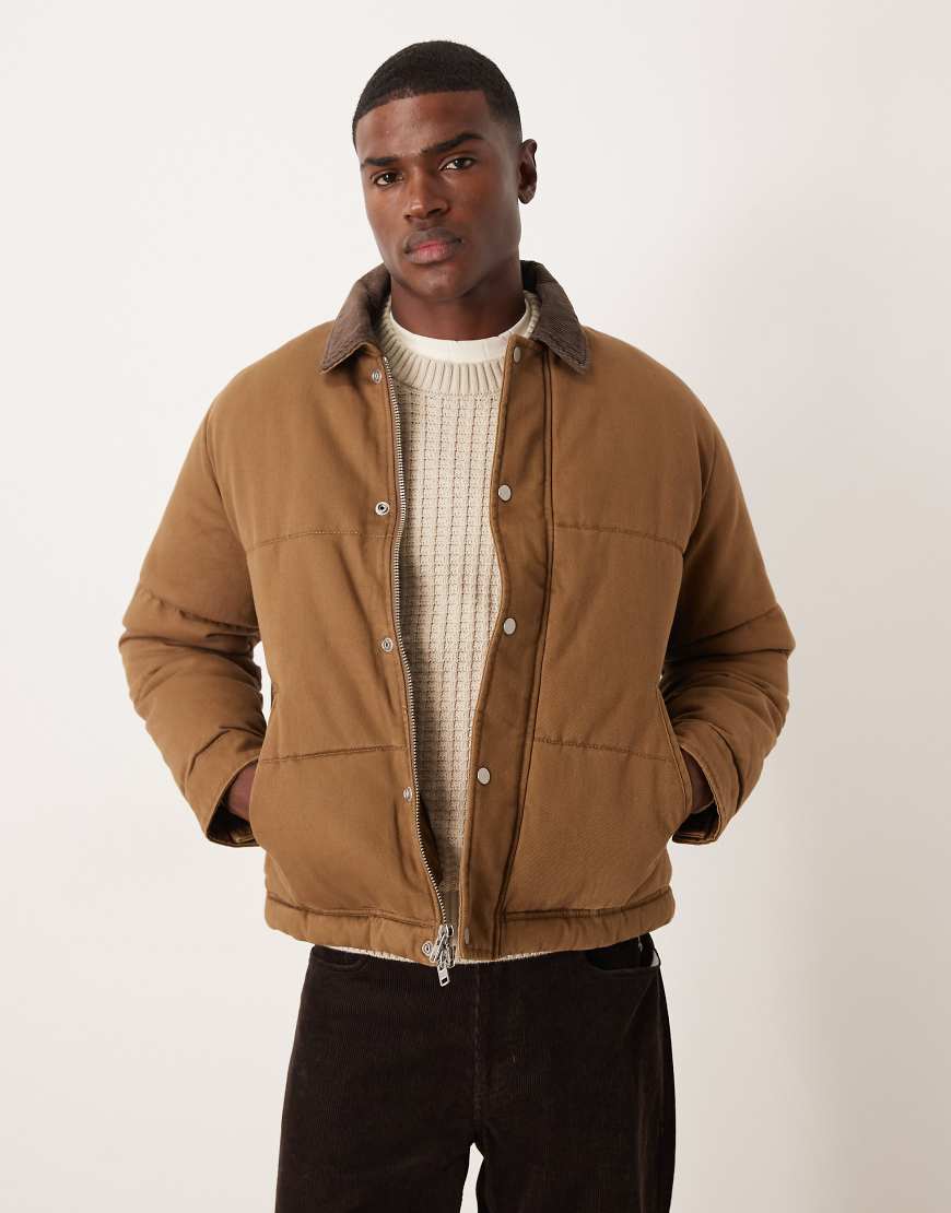 Abercrombie & Fitch - Pufferjacke aus Twill in verwaschenem Braun-Brown von Abercrombie & Fitch