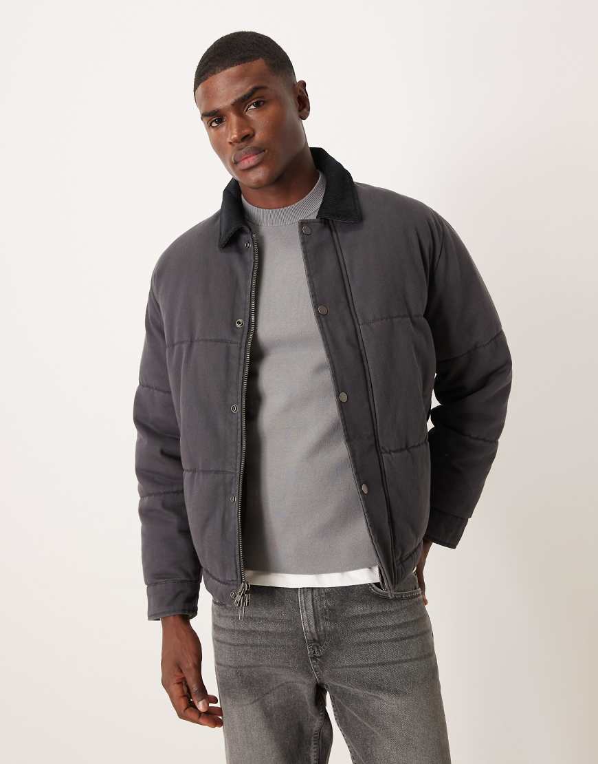 Abercrombie & Fitch - Pufferjacke aus Twill in verwaschenem Schwarz von Abercrombie & Fitch