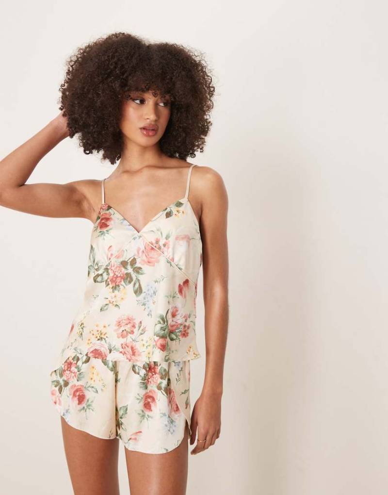 Abercrombie & Fitch - Pyjama-Camisole in Grün mit mehrfarbigem Blumenmuster und Bindedetail, Kombiteil-Bunt von Abercrombie & Fitch