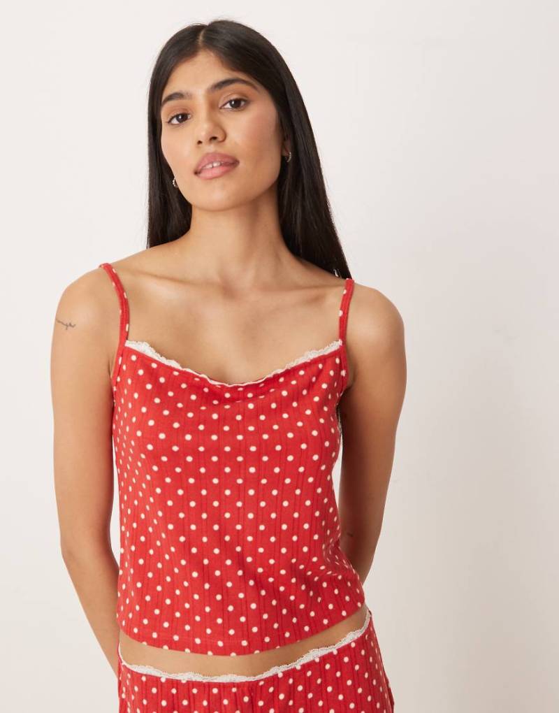 Abercrombie & Fitch - Pyjama-Camisole in Rot mit Lochstickerei und Polka Dots, Kombiteil von Abercrombie & Fitch
