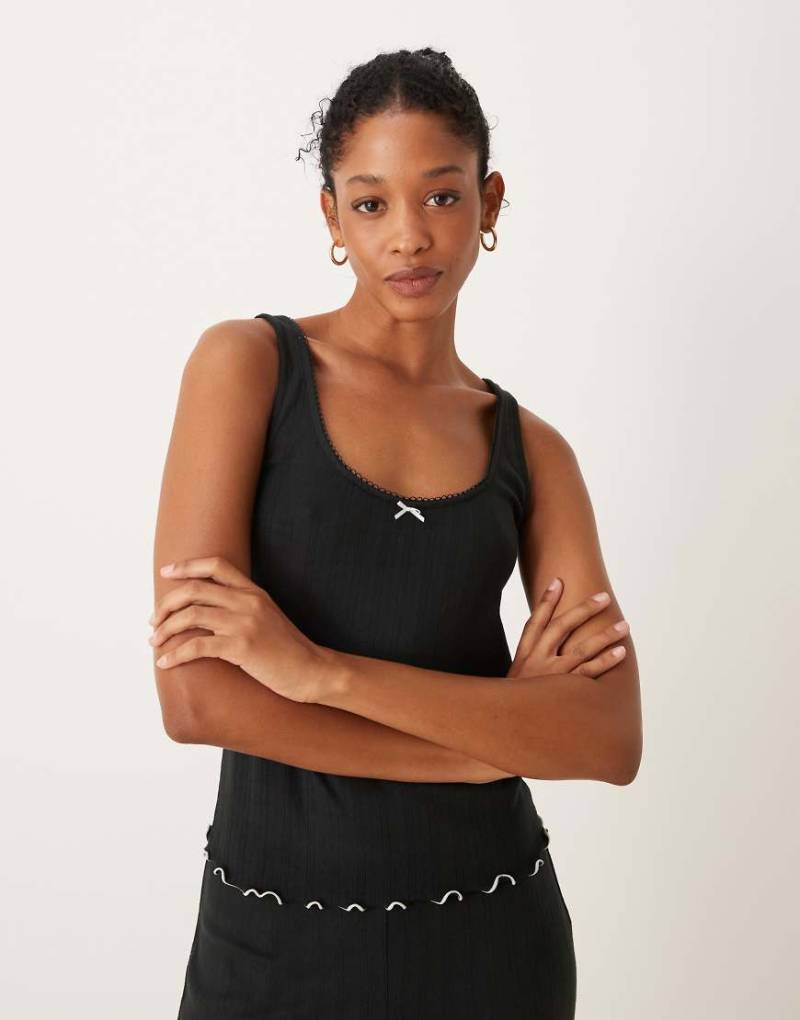 Abercrombie & Fitch - Pyjama-Camisole in Schwarz mit Kräuselsaum, Kombiteil von Abercrombie & Fitch