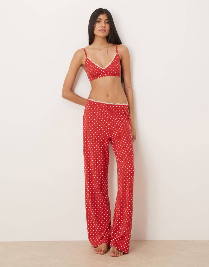 Abercrombie & Fitch - Pyjama-Hose in Rot mit hohem Bund, Lochstickerei und Polka Dots, Kombiteil von Abercrombie & Fitch