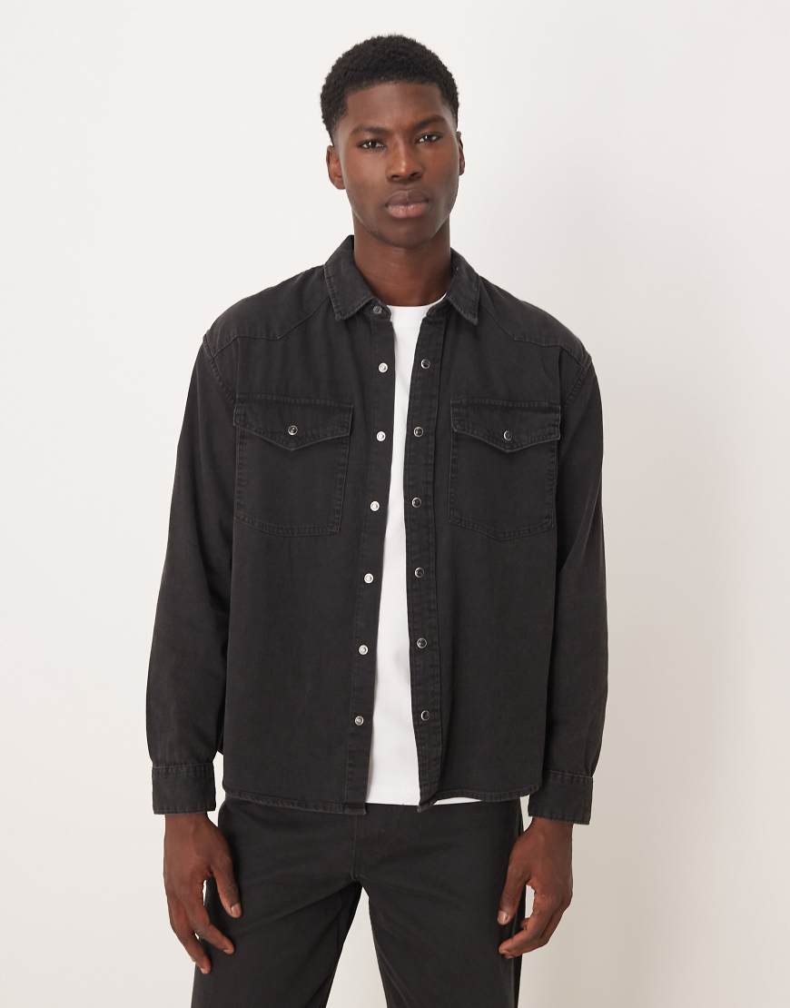 Abercrombie & Fitch - Relaxed Fit Western-Hemdjacke aus Denim in Schwarz von Abercrombie & Fitch