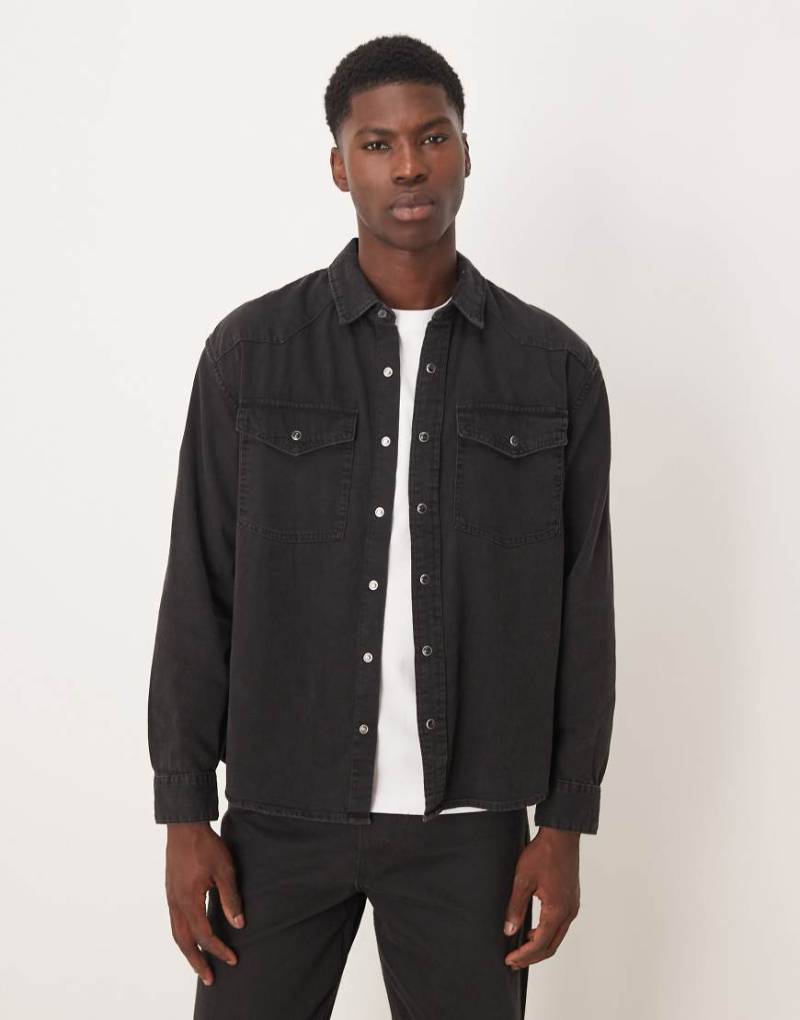 Abercrombie & Fitch - Relaxed Fit Western-Hemdjacke aus Denim in Schwarz von Abercrombie & Fitch