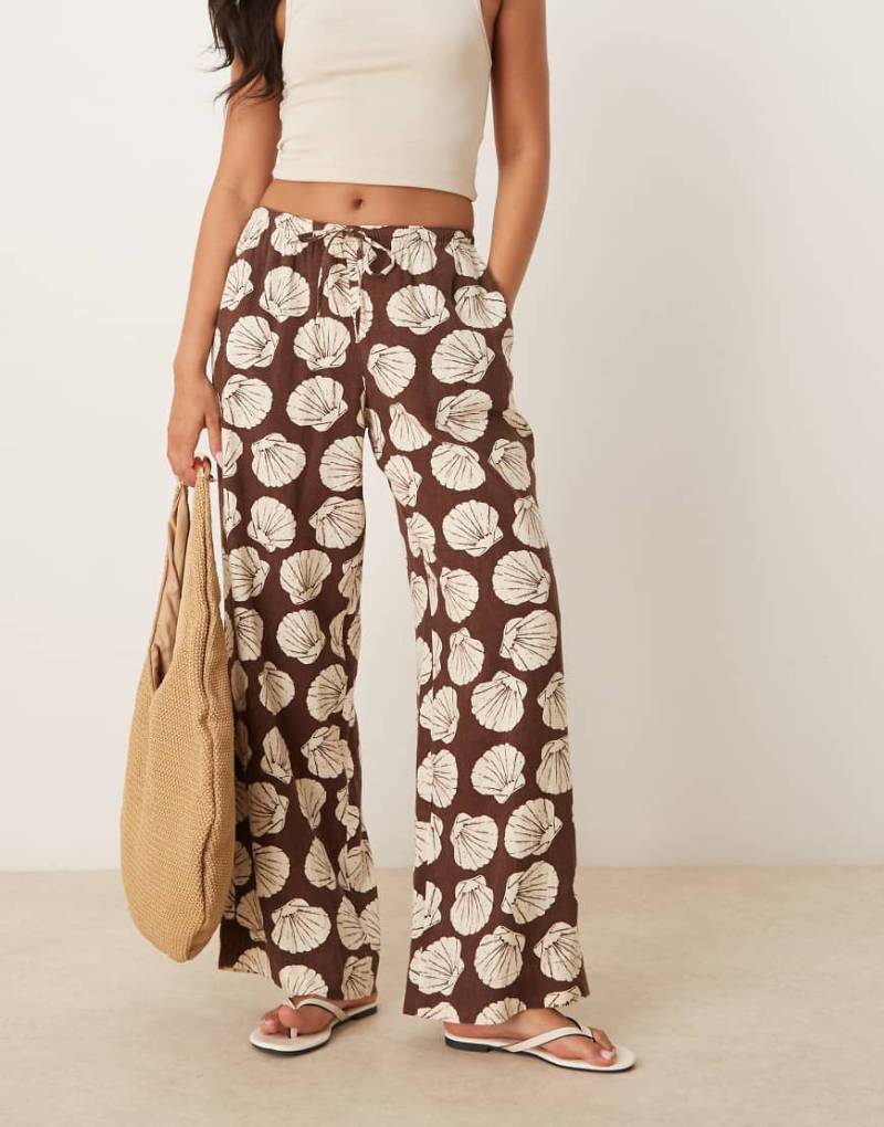 Abercrombie & Fitch - Schlupfhose in Braun mit Leinen, weitem Bein und Muschelmuster-Bunt von Abercrombie & Fitch