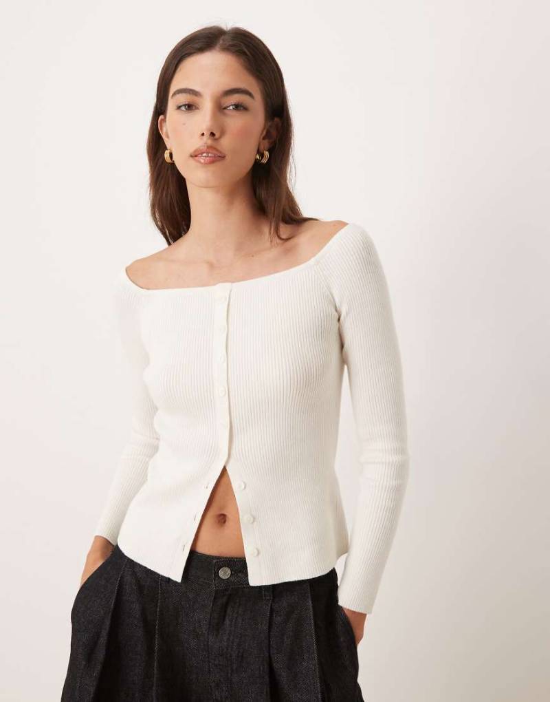 Abercrombie & Fitch - Schulterfreies Oberteil in Creme mit durchgehender Knopfleiste-Weiß von Abercrombie & Fitch