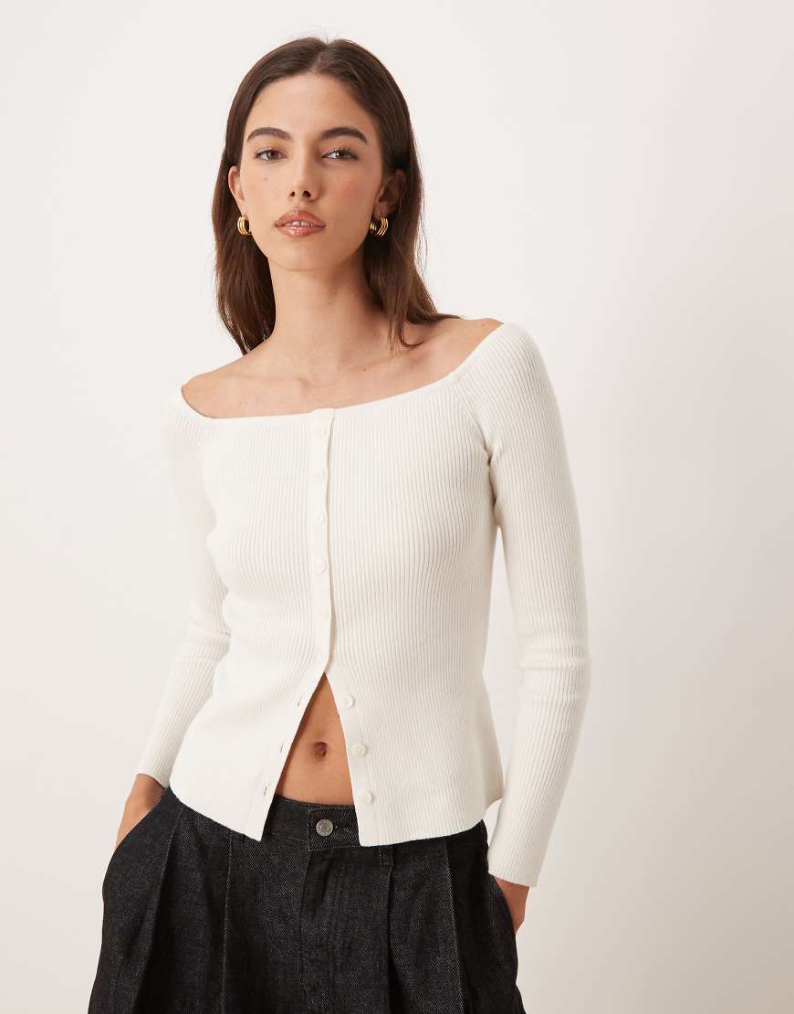 Abercrombie & Fitch - Schulterfreies Oberteil in Creme mit durchgehender Knopfleiste-Weiß von Abercrombie & Fitch