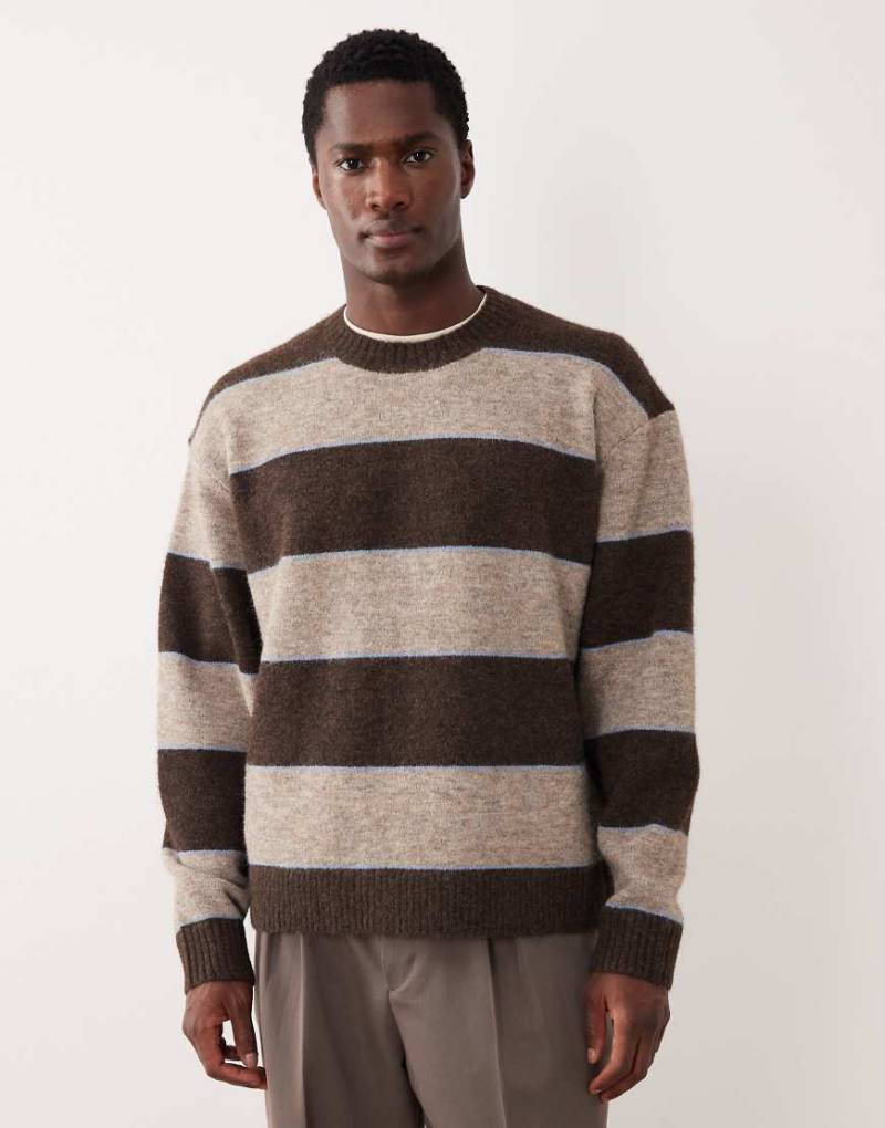 Abercrombie & Fitch - Stilvoller Strickpullover in Braun gestreift mit Rundhalsausschnitt-Brown von Abercrombie & Fitch