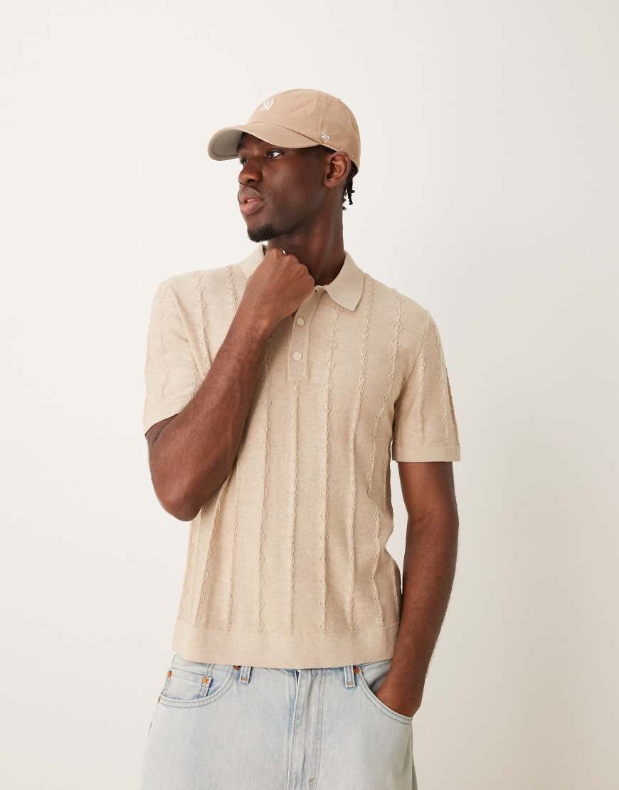 Abercrombie & Fitch - Strick-Poloshirt in Cremeweiß mit farblich abgestimmten Streifen-Neutral von Abercrombie & Fitch