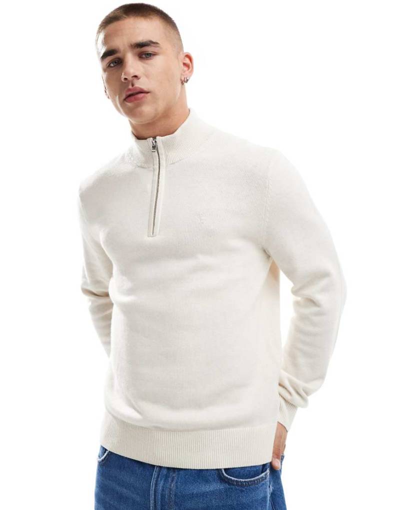 Abercrombie & Fitch - Strickpullover aus Merinowolle in Cremeweiß mit Markenlogo und kurzem Reißverschluss von Abercrombie & Fitch