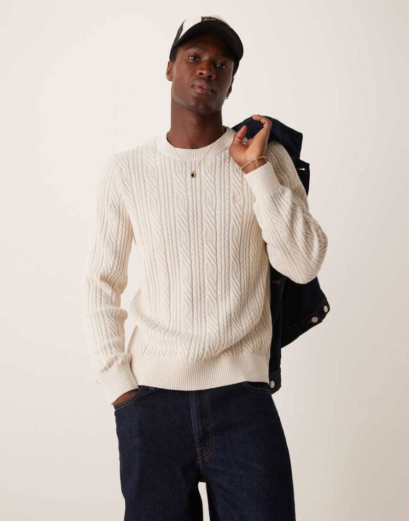 Abercrombie & Fitch - Strickpullover aus beiger Merinowolle mit Zopfmuster-Neutral von Abercrombie & Fitch