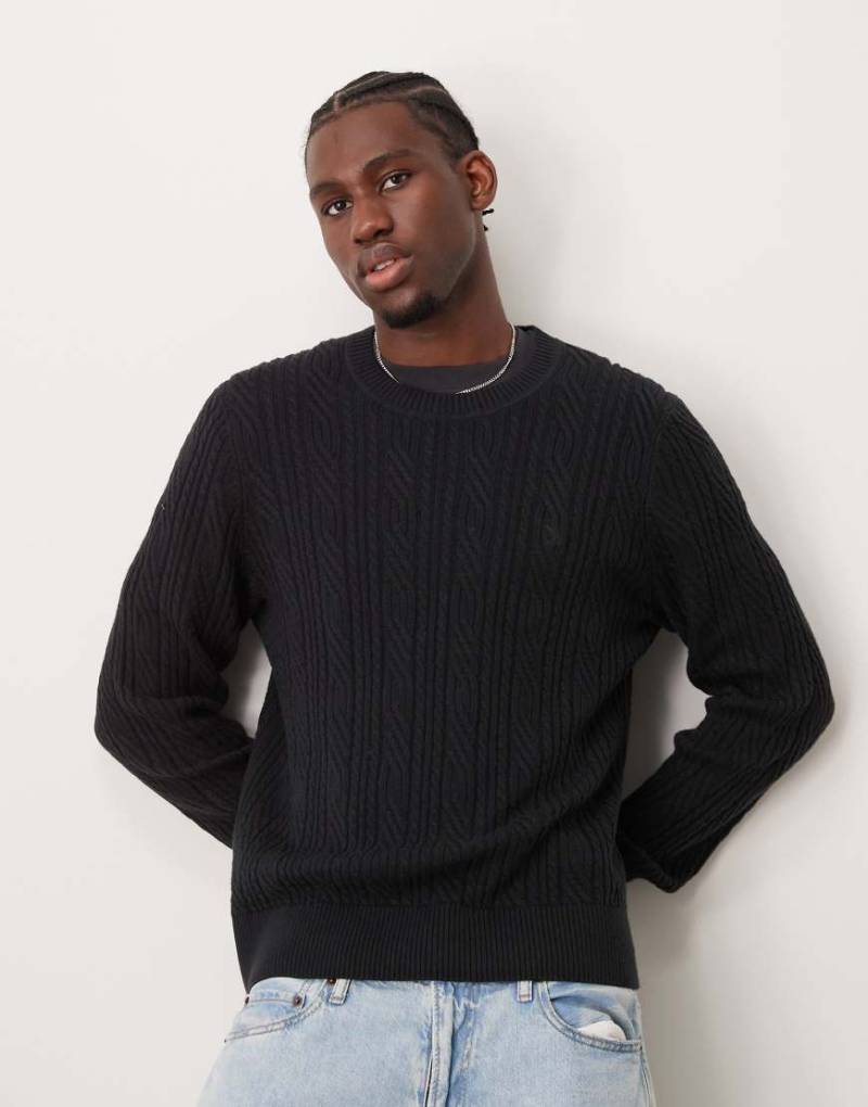 Abercrombie & Fitch - Strickpullover aus schwarzer Merinowolle mit Zopfmuster von Abercrombie & Fitch