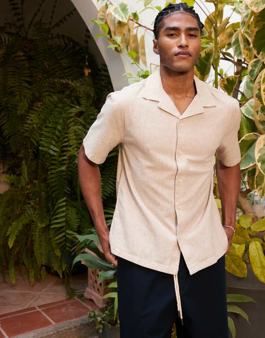 Abercrombie & Fitch - Strukturiertes, kurzärmliges Hemd aus Leinen in Cremeweiß mit Kragen-Neutral von Abercrombie & Fitch