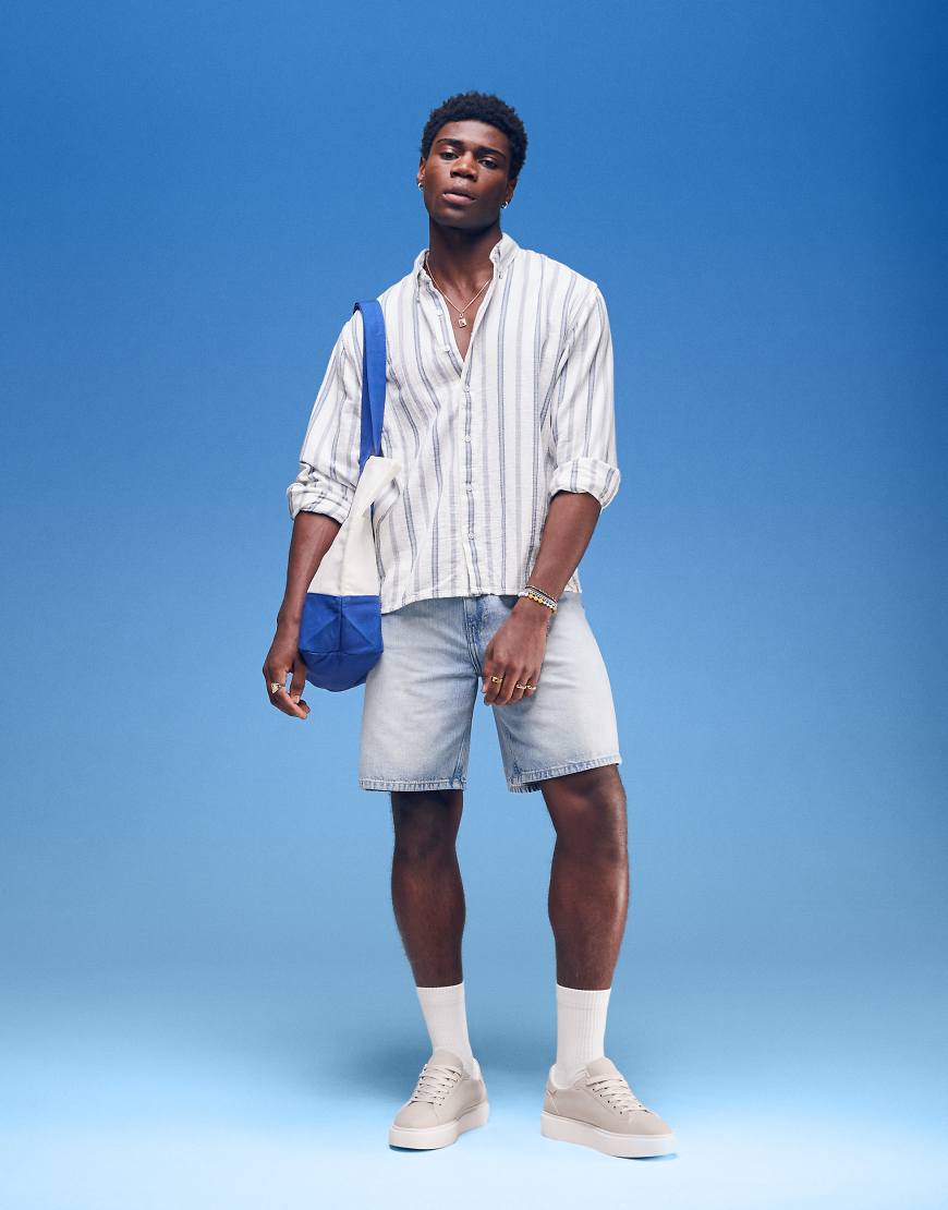 Abercrombie & Fitch - Strukturiertes lässiges Langarmhemd mit Streifen-Blau von Abercrombie & Fitch