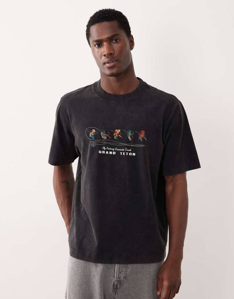 Abercrombie & Fitch - T-Shirt in Schwarz mit Western-Stickerei von Abercrombie & Fitch