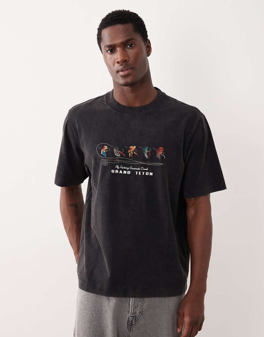 Abercrombie & Fitch - T-Shirt in Schwarz mit Western-Stickerei von Abercrombie & Fitch