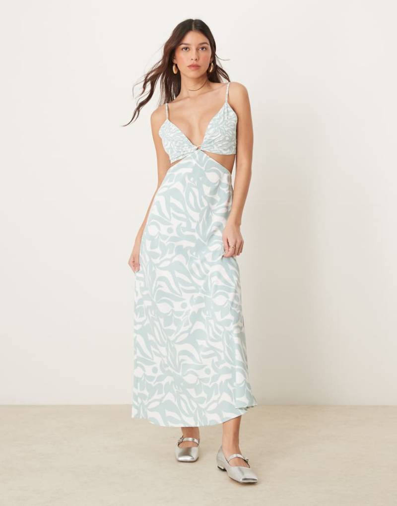 Abercrombie & Fitch - Träger-Maxikleid mit grünem Blumenprint und Zierausschnitten in der Taille-Weiß von Abercrombie & Fitch