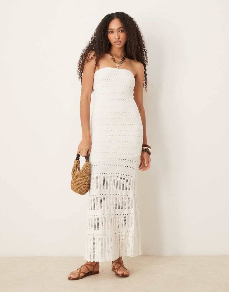 Abercrombie & Fitch - Trägerloses Midikleid in Creme aus Häkelspitze-Weiß von Abercrombie & Fitch