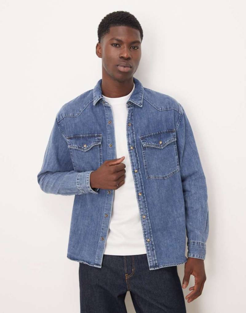 Abercrombie & Fitch - Western-Hemdjacke im Relaxed Fit aus Denim in dunkelblauer Waschung von Abercrombie & Fitch