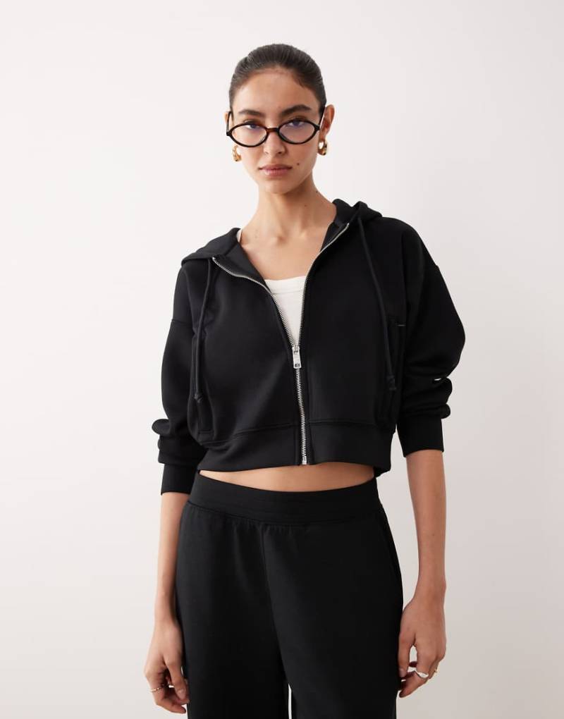 Abercrombie & Fitch - YPB - Cropped-Kapuzenpullover aus Fleece in Schwarz mit durchgehendem Reißverschluss, Kombiteil von Abercrombie & Fitch