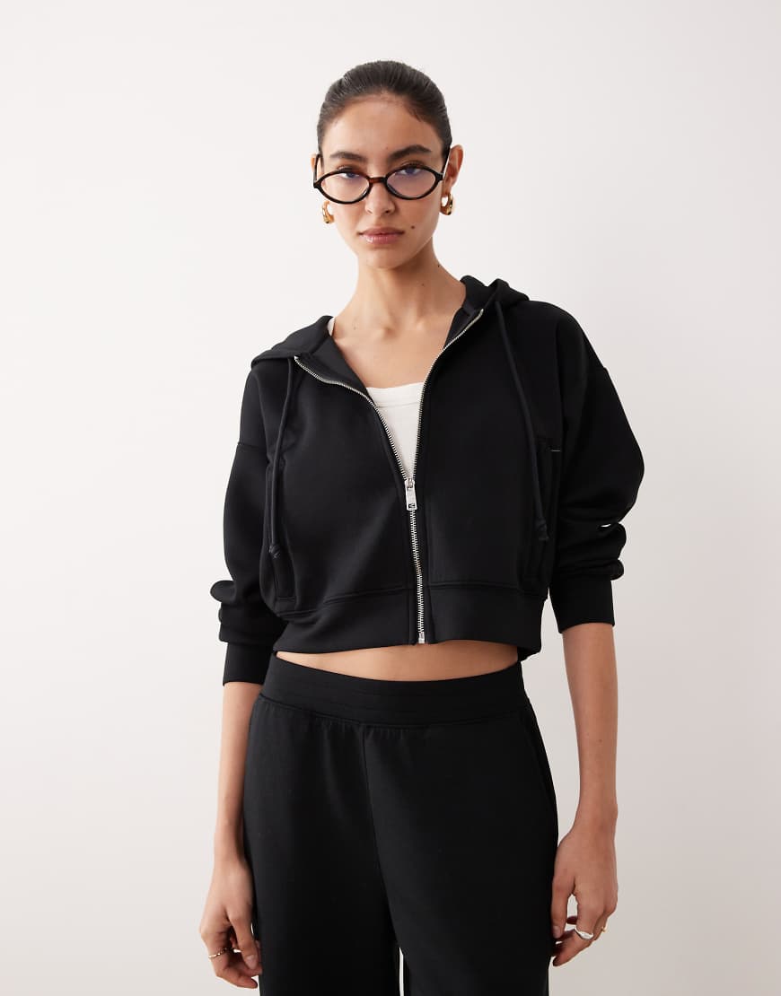 Abercrombie & Fitch - YPB - Cropped-Kapuzenpullover aus Fleece in Schwarz mit durchgehendem Reißverschluss, Kombiteil von Abercrombie & Fitch