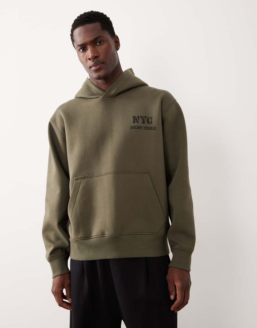 Abercrombie & Fitch - YPB - Kapuzenpullover zum Überziehen in Khaki mit Grafik auf der Brust-Grün von Abercrombie & Fitch