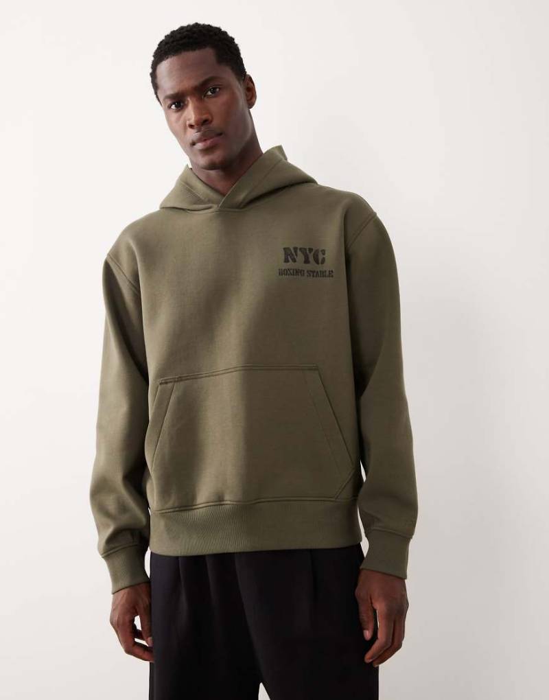 Abercrombie & Fitch - YPB - Kapuzenpullover zum Überziehen in Khaki mit Grafik auf der Brust-Grün von Abercrombie & Fitch