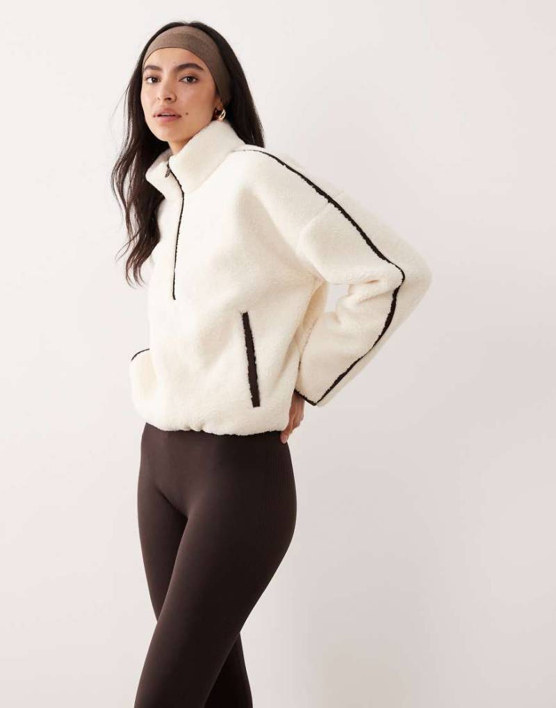 Abercrombie & Fitch - YPB - Teddyfleece-Oberteil in Creme mit hohem Kragen und kurzem Reißverschluss-Grau von Abercrombie & Fitch