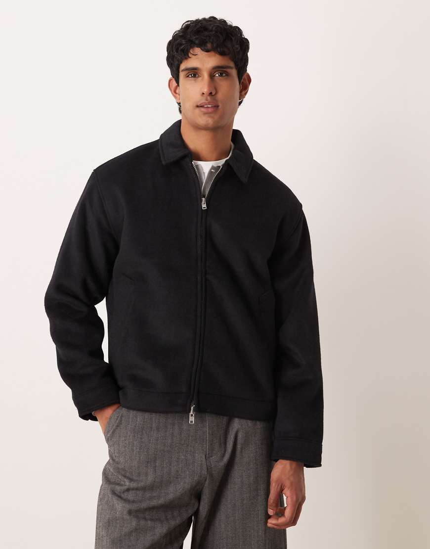 abercrombie & Fitch - Cropped-Jacke aus Wollmix-Jacquard in Schwarz von Abercrombie & Fitch