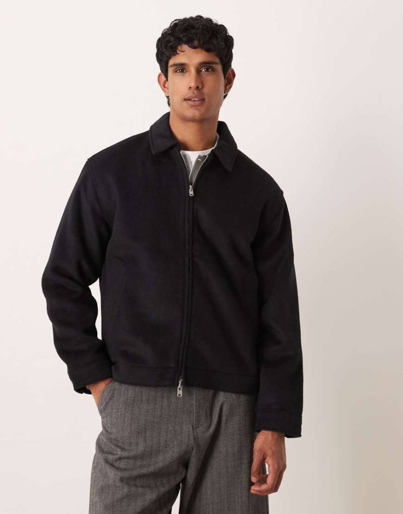 abercrombie & Fitch - Cropped-Jacke aus Wollmix-Jacquard in Schwarz von Abercrombie & Fitch