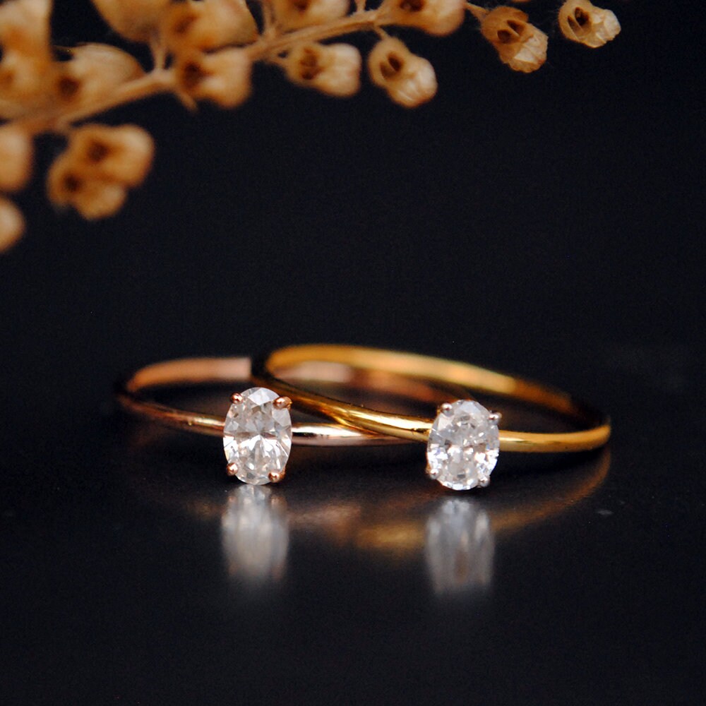0.25 Karat Ovaler Diamant Zierlicher Ring Aus Massivem 14 Gold, Viertelkaräter Natürlicher Diamant, Minimaler Baby Solitär Verlobungsring 0.25 Karat Ovaler Diamant Zierlicher Ring Aus Massivem 14 Gold, Viertelkaräter Natürlicher Diamant, Minimaler Baby Solitär Verlobungsring von AbhikaJewels
