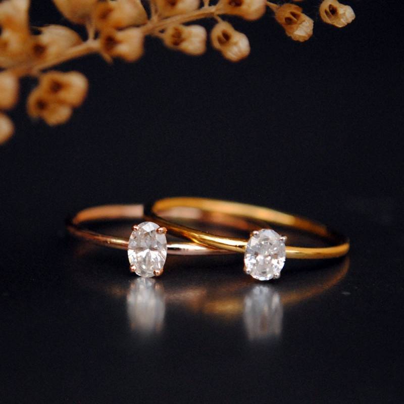 0.25 Karat Ovaler Diamant Zierlicher Ring Aus Massivem 14 Gold, Viertelkaräter Natürlicher Diamant, Minimaler Baby Solitär Verlobungsring von AbhikaJewels