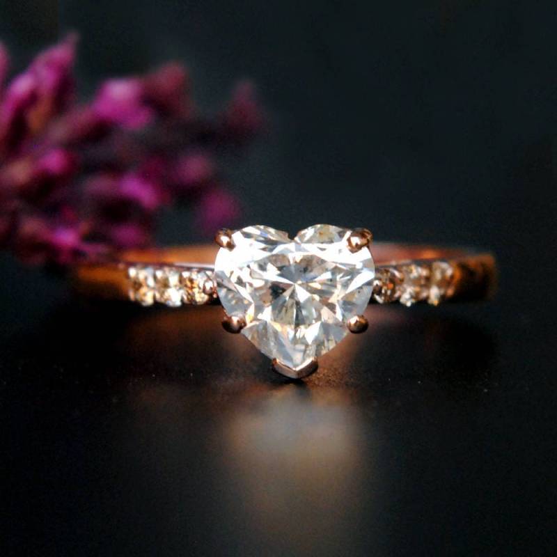 1 Karat Herz Diamant Verlobungsring, Solitärring in 14K Roségold, Hochzeit Liebesring von AbhikaJewels