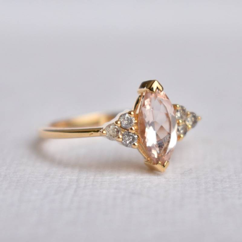 10 X 5 Mm Marquise Morganit & Diamant Verlobungsring, 14K 18K Gold Ring, Salz Pfeffer Cluster Rosa Edelstein Ring Ddp von AbhikaJewels
