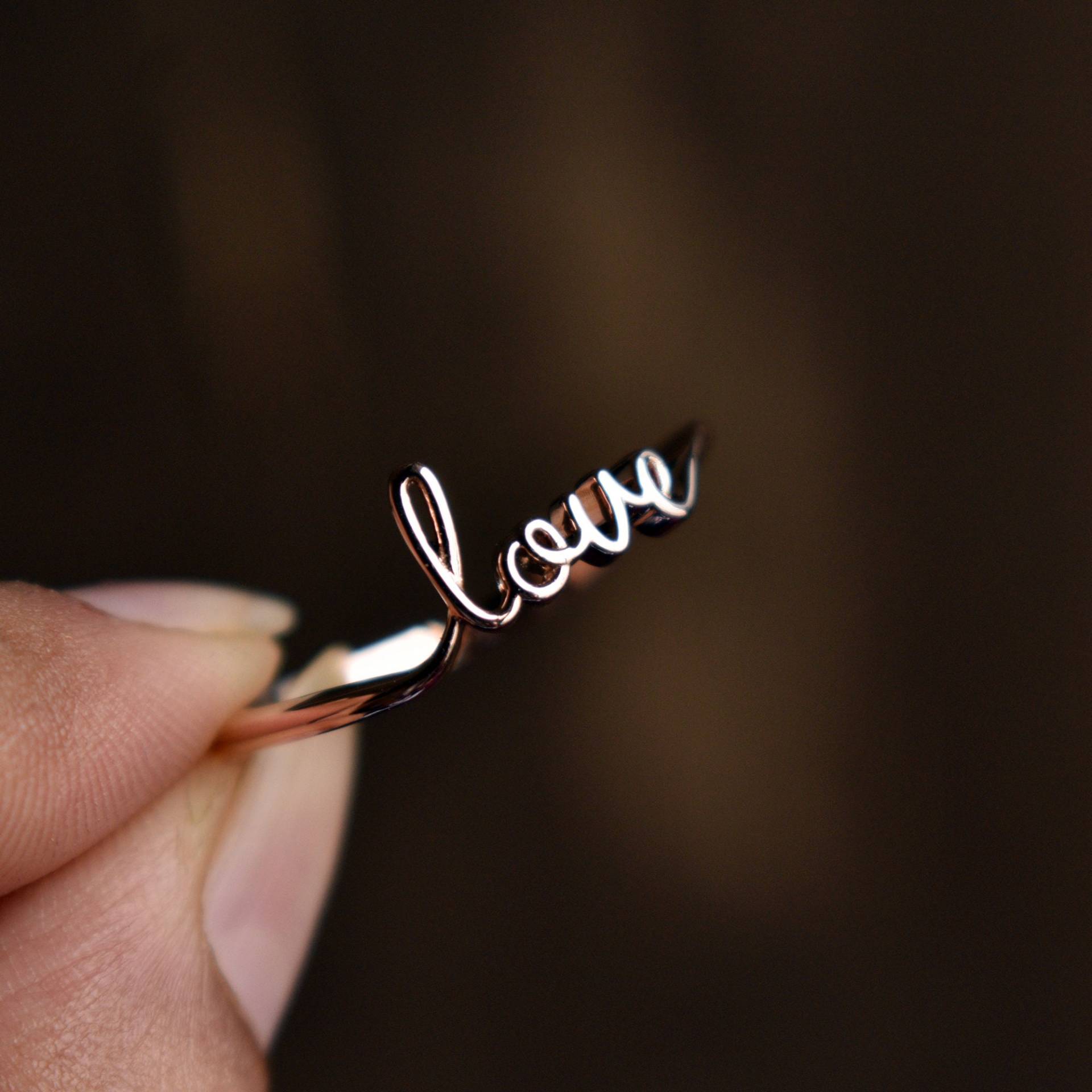 14K 18K Solid Gold Liebe Ring, Wort Text Skript Fern Geschenke Für Frau Mutter Tochter Bff Großmutter, Nachdenklicher Valentinstag von AbhikaJewels