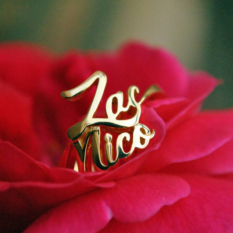 14K 18K Solid Gold Zwei Namensring, Personalisierter 2 Namensring Mutter Tochter Mann Frau Bff Brautjungfer, Ihr Liebesgeschenk von AbhikaJewels