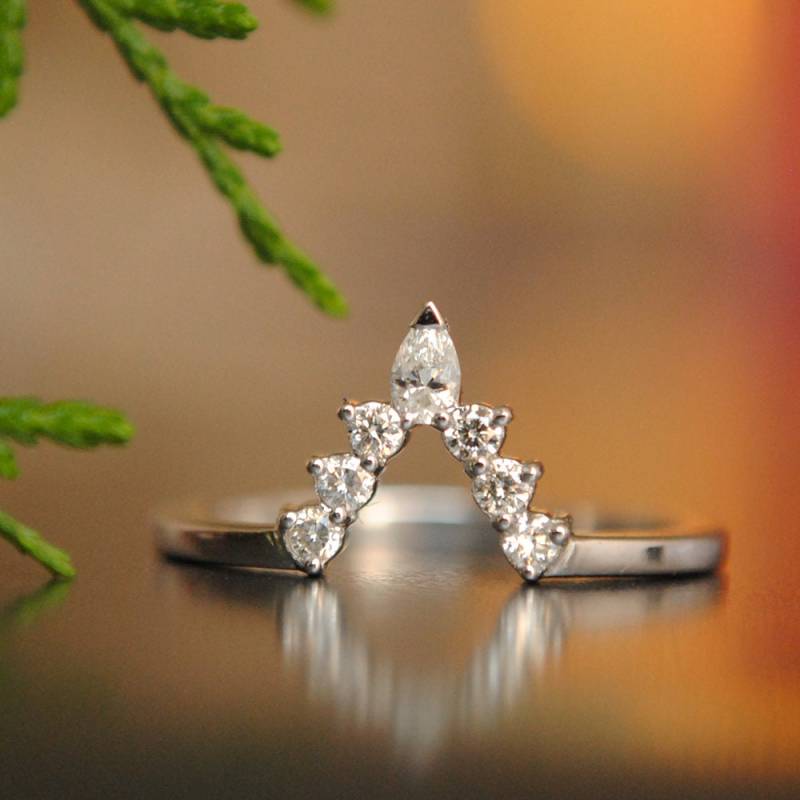 Birne Und Runder Diamant V Ring, Tiefer V-stack Ehering, 14K Weißgold Krone Birne Und Runder Diamant V Ring, Tiefer V-stack Ehering, 14K Weißgold Krone von AbhikaJewels