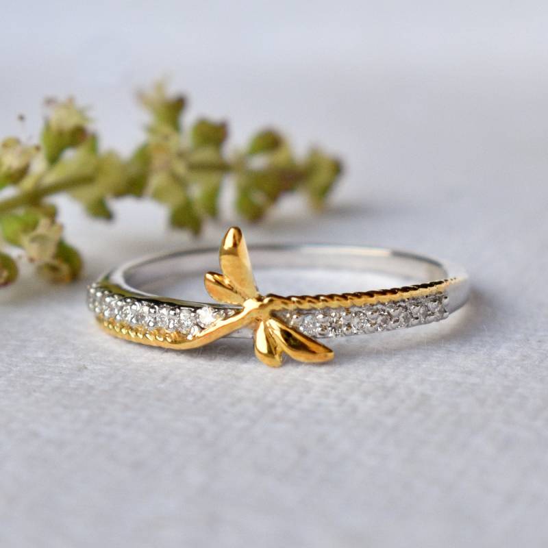 Libelle Ring Aus Sterling Silber & Naturdiamant, Damselfly Insekt Schmuck, Erinnerung Geschenke Ddp von AbhikaJewels