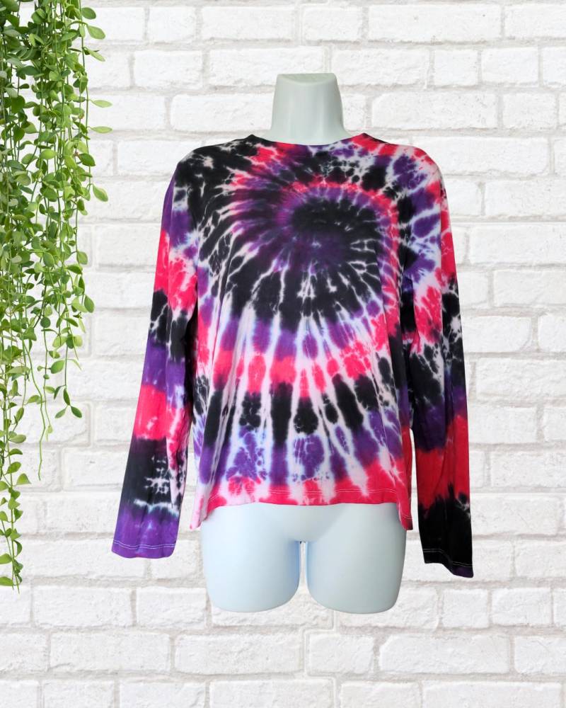 Langarm-Art-Batiken-Shirt | Bio Baumwolle Stimmungsvolles Lila & Pink von AbiDashery
