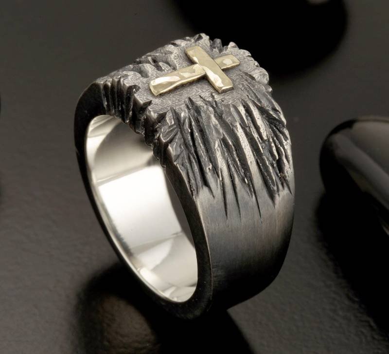 14K Gold & Sterling Silber Herren Siegelring - Handgemacht Rs-1415 von AbiMJewelry