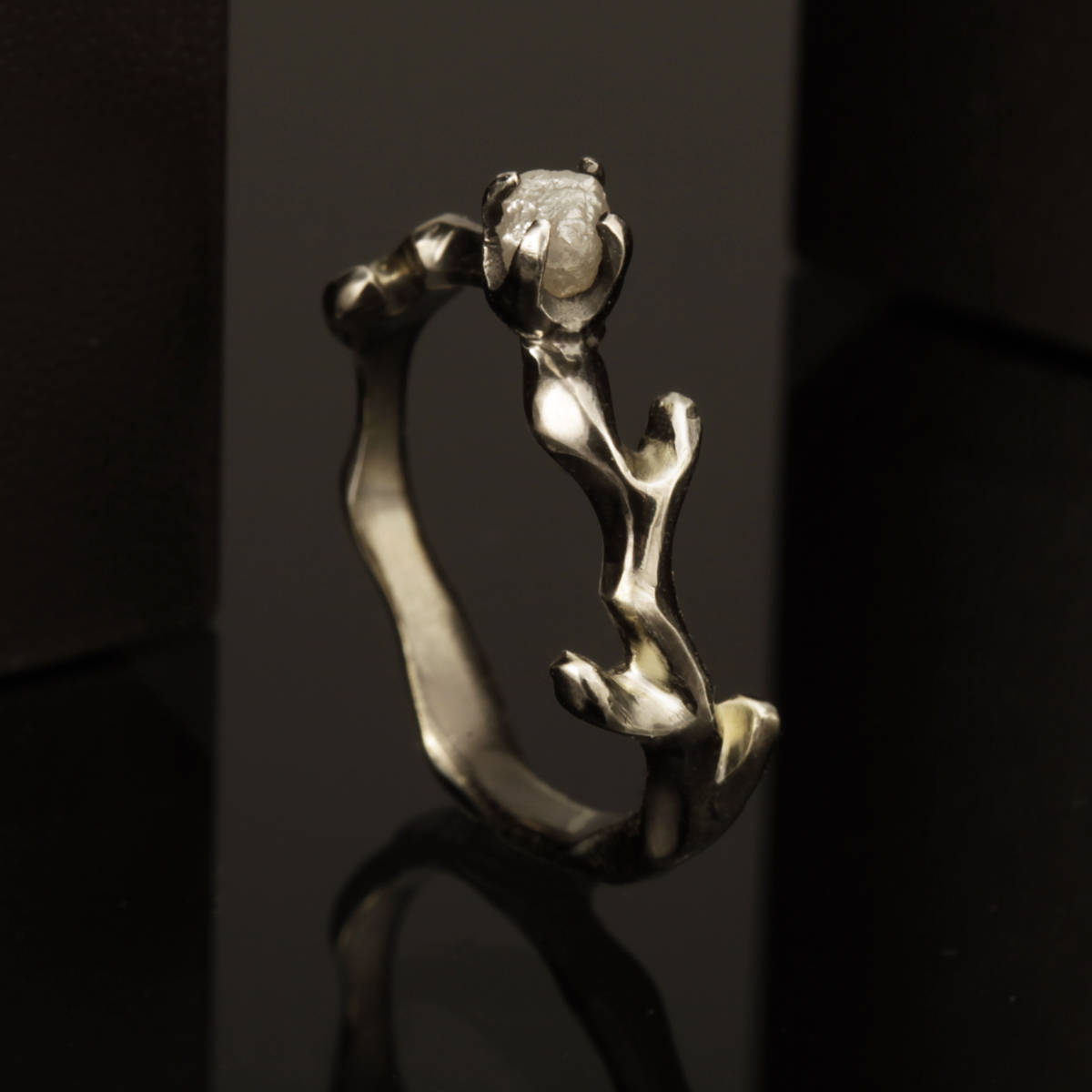 Rohdiamant Verlobungsring 14K Gold & Sterling Silber Statement Ring Rs-1114 von AbiMJewelry