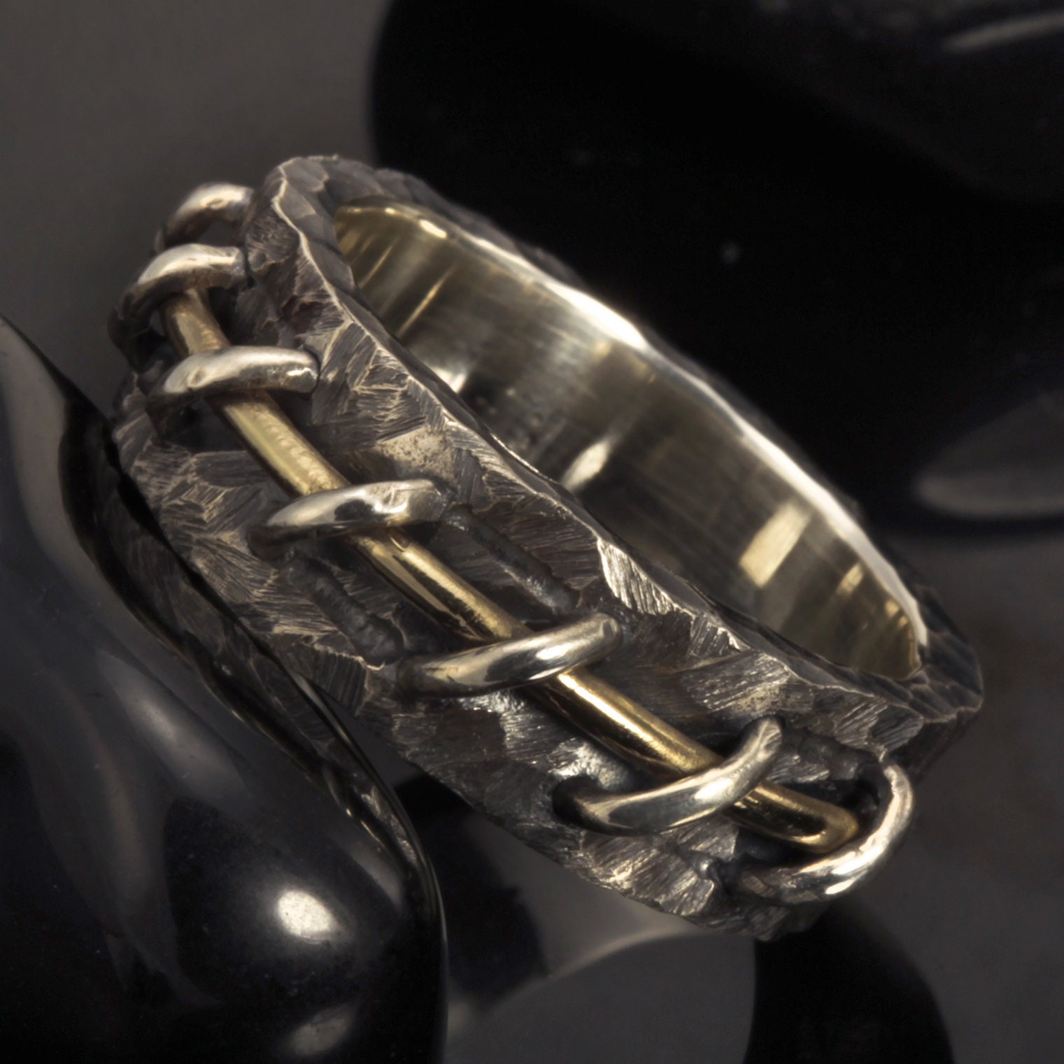 Herren-Ehering, 14K Gold Und Silber, Verlobungsring, Rustikaler Ring, Geschenk Für Männer, Rs-1284 von AbiMJewelry